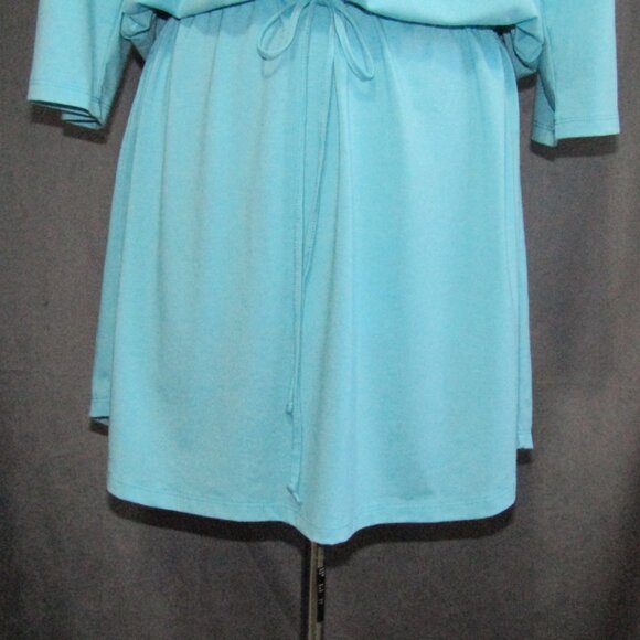 Soft Surroundings Aqua Blue Mini Dress Size L Drawstring Waist 3/4 Sleeve Womens - Picture 4 of 10